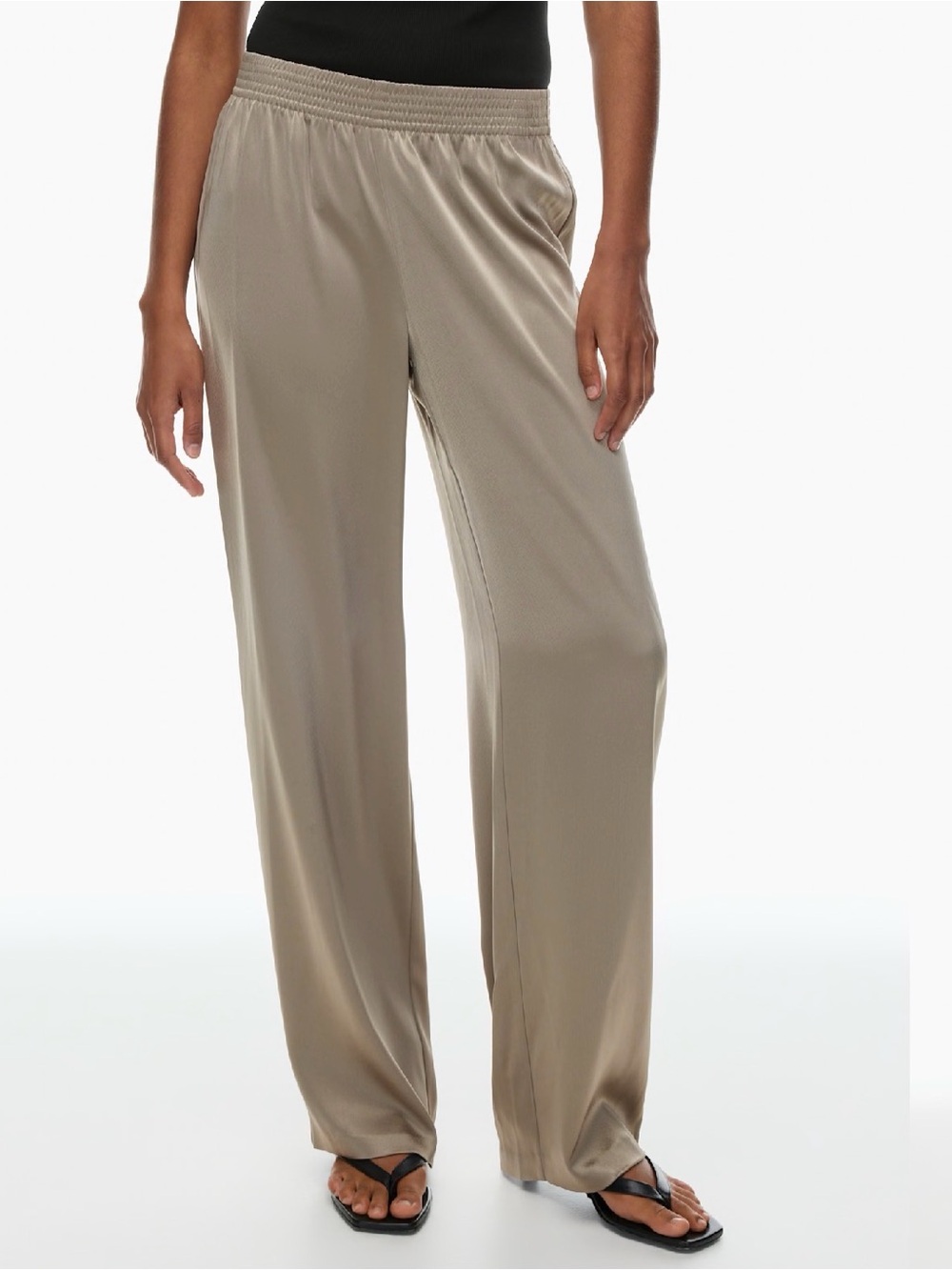 Babaton Aritzia Satin Pull On Wide Leg Pants Taupe Beige Size Medium M